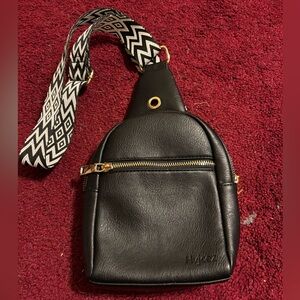 HVJCEZ NWOT BLACK SLING BAG GUITAR STRAP FAUX LEATHER